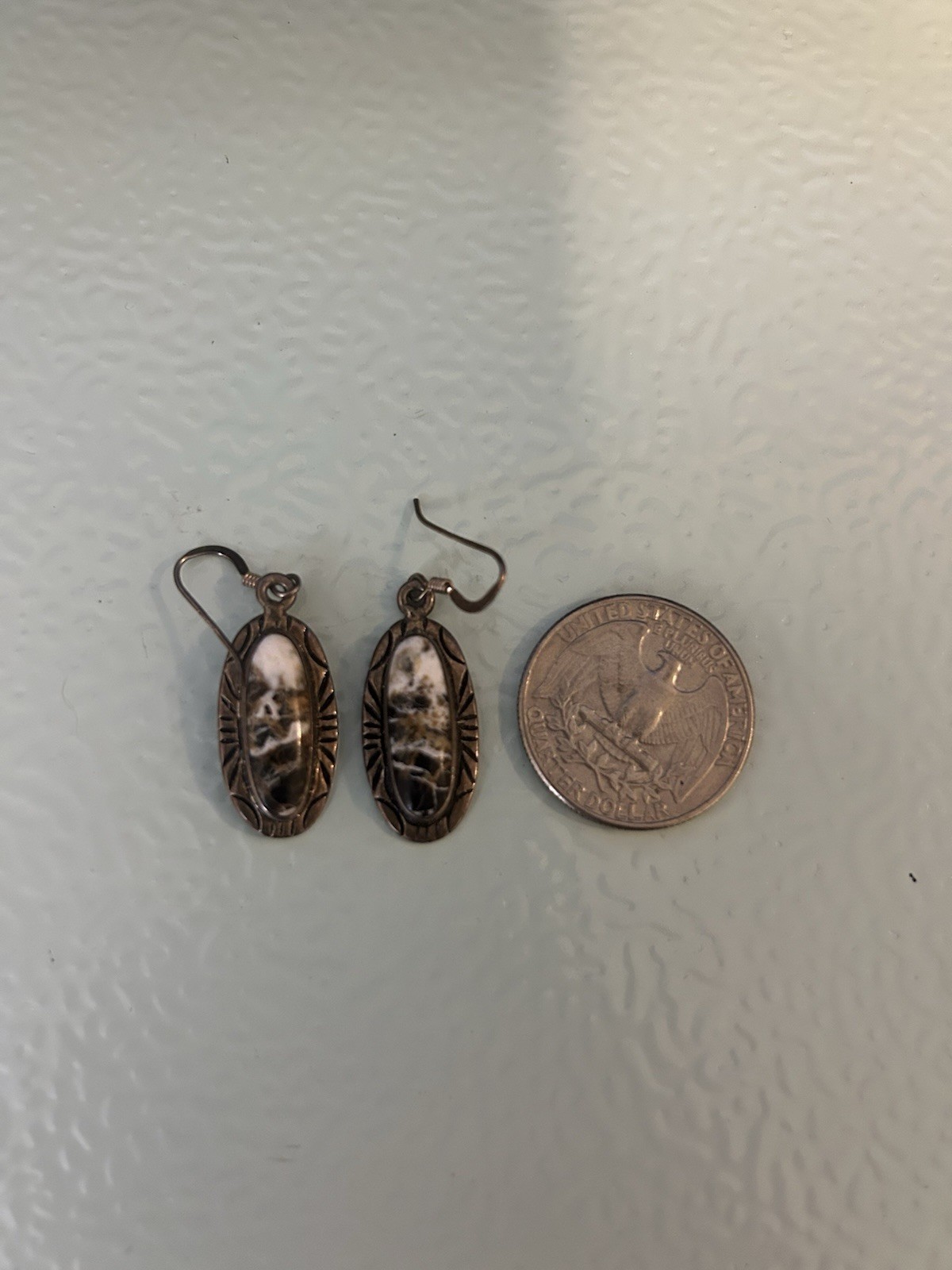 White Buffalo Native American Dangle Earrings - image 1