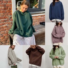Solid Color Round Neck Loose Sweatshirt Women's Pullover Sweater Oversize