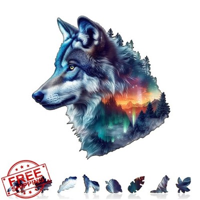KaayeeWood Aurora Wolf Jigsaw Puzzle Small 90pc