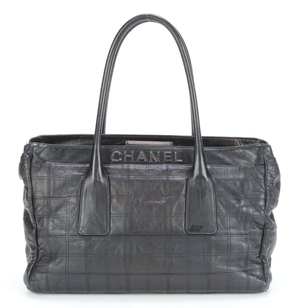 CHANEL Chocolate Bar Lamb Leather Tote Shoulder Bag A4 Size Cereal Boutique Sticker