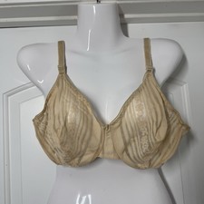 VTG Lily Of France Lace Underwire Bra 36D Nude Gold Unlined Semi Sheer Glitter