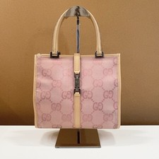 Authentic Vintage Gucci Pink GG Jackie Canvas Handbag Tote Top Handle Bag