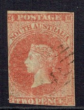 1856-1858 SOUTH AUSTRALIA FINE USED. IMPERFORATE. LARGE STAR WMK. 2 MARGINS