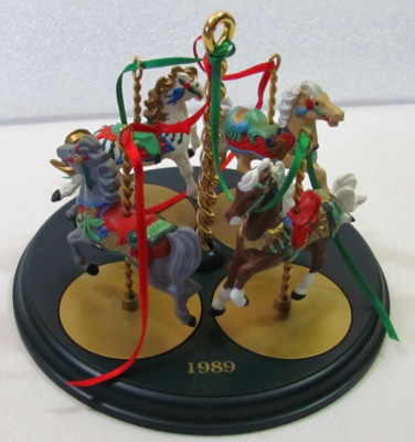 Complete 1989 Set of Carousel Horses and Display Stand Hallmark in EC