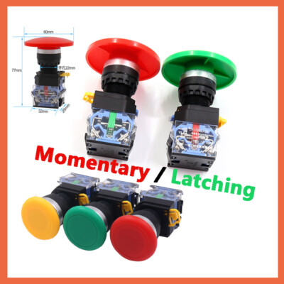 Push Button Switch Mushroom Head 40mm 60mm Momentary Latching Red 1NO 1NC / 2NO