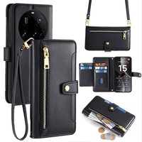 Handykette FüR Xiaomi 15 Ultra, Band HandyhüLle KartenfäCher Pu Leder In Schwarz