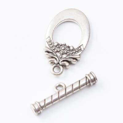 20 Sets Tibetan Style Alloy Toggle Clasps – Antique Silver Carved Closure, 19x11mm – For Jewelry Making & Crafting