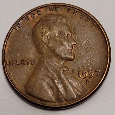 1957 D Lincoln Wheat Cent Mint Error Die Chip Filled 9 in Date