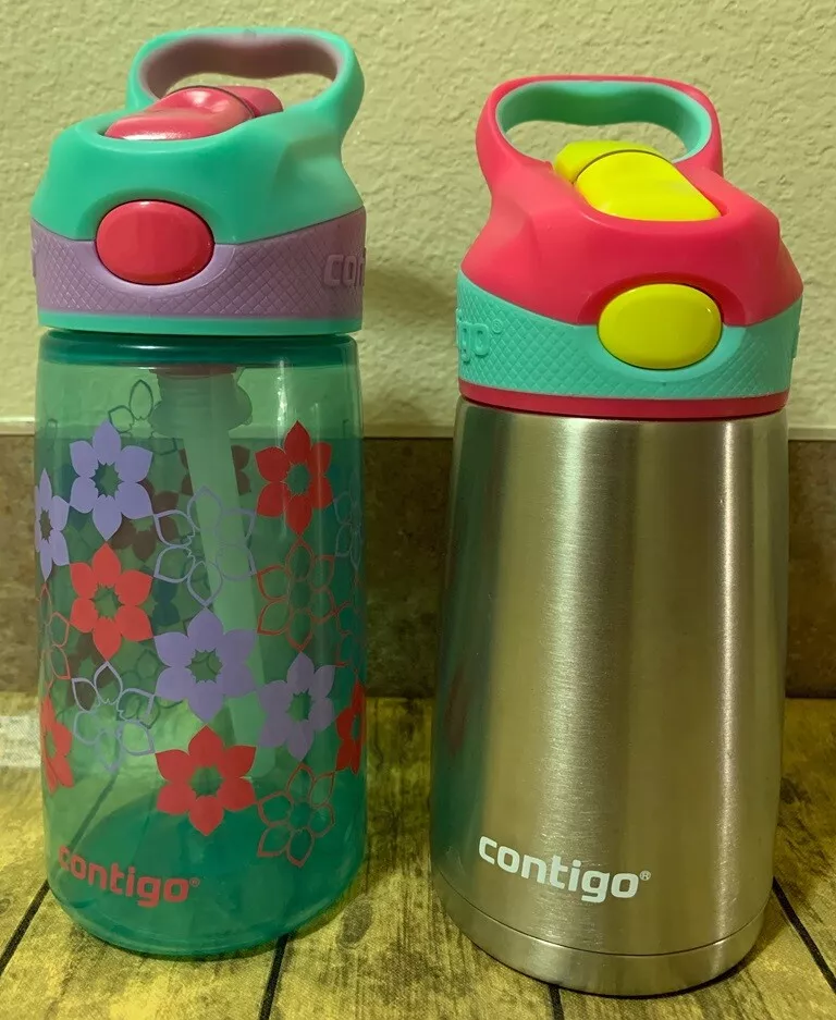 2 - Contigo Kids Water Bottles - 1 Stainless Steel, 1 Plastic w