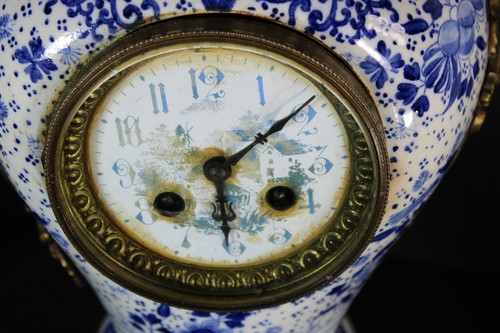 Antique Belgian boch Delft blue white faience lion heads clock - Picture 3 of 8