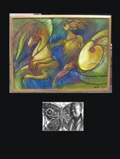 Juan  Dubalon (Afro-Cuban 1900) Goddess on winged horse. Fine mid century oil