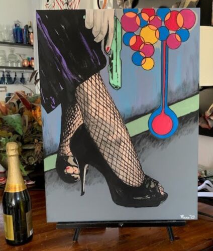 ''Silence Follows Rain'' Orig Painting on Canvas neo-genre High heels Pumps Gun - Picture 1 of 3