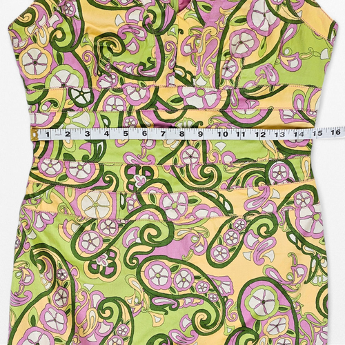 Vintage Kay Unger Dress 8 Sleeveless Green Pink Paisley Cotton V Neck Sundress - Picture 8 of 15