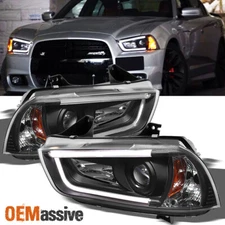 Fits 11-14 Charger [Halogen] Black Bezel LED Lamp Tube/Trip Projector Headlights