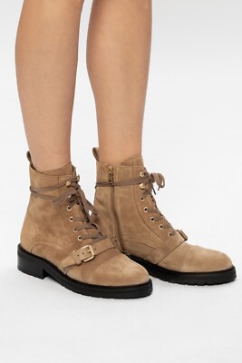 $350 ALL SAINTS 'DONITA' SUEDE ANKLE BOOTS MOTO LACE UP TAN BROWN