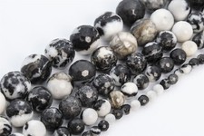 Natural Black Zebra Jasper AAA Micro Faceted Round Loose Beads 6/8/9-10/12MM