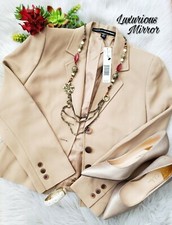 Ellen Tracy Linda Allard Women's V-Neck Button Front Khaki Blazer Jacket Sz 6P