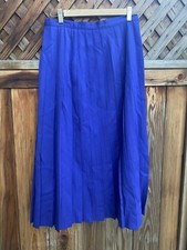 Vintage Christian Dior Skirt 14 Blue Wool Pleated Made in USA
