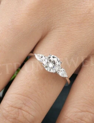 Solitaire H/SI Round Pear Cut Diamond Wedding Ring Gift 10k White Gold 1.30 Ct - Image 1 of 4