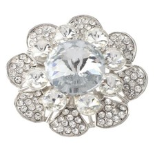 Silver Tone Stretch Metal Flower Ring With Rhinestone R1281-SCL