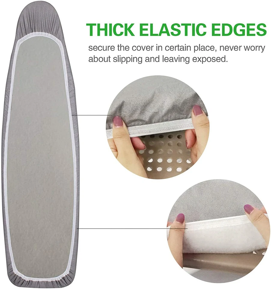 Cubierta para tabla de planchar 15 x 54 resistente a quemaduras y manchas acolchado grueso 4 sujetadores Foto 4 de 4