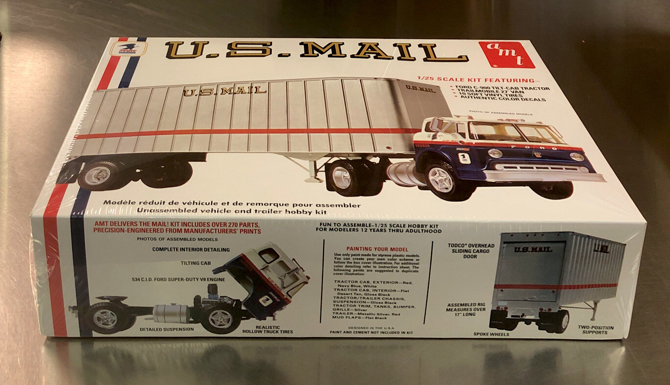 AMT U.S. MAIL TRACTOR AND TRAILER MODEL-KIT  1/25 SCALE ONE PIECE SEALED BOX