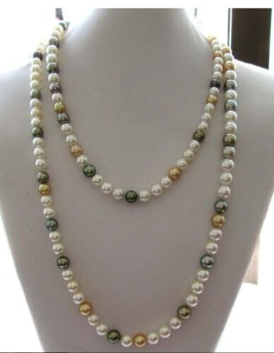 New 40" Natural South Sea Round 6-8mm Multicolor Pearl Necklace 14k Gold P - Picture 2 of 4