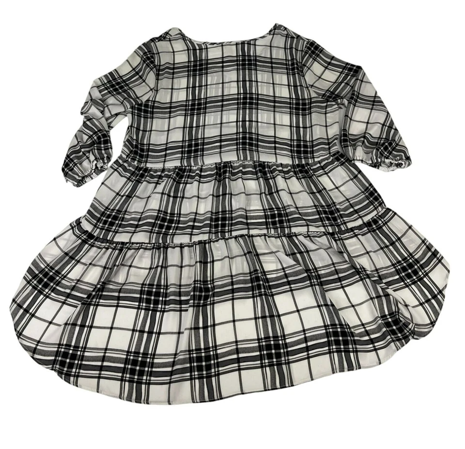 Blusa túnica a cuadros Cato C EST 1946 L blanca negra cuello en V manga 3/4 alta-baja Foto 2 de 4