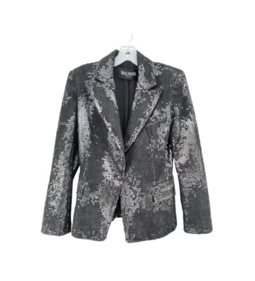 BALMAIN WOMEN BLACK SEQUIN DISTRESSED JACKET