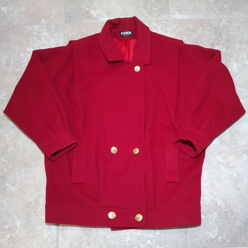 VINTAGE DILLARDS KAREN PEA COAT MILITARY RED 100 PUR… Gem