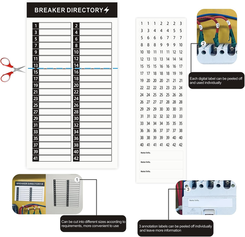 16 Sheets Breaker Panel Labels Electrical Box Sticker Numbers Breaker Panel Labe - Picture 4 of 12