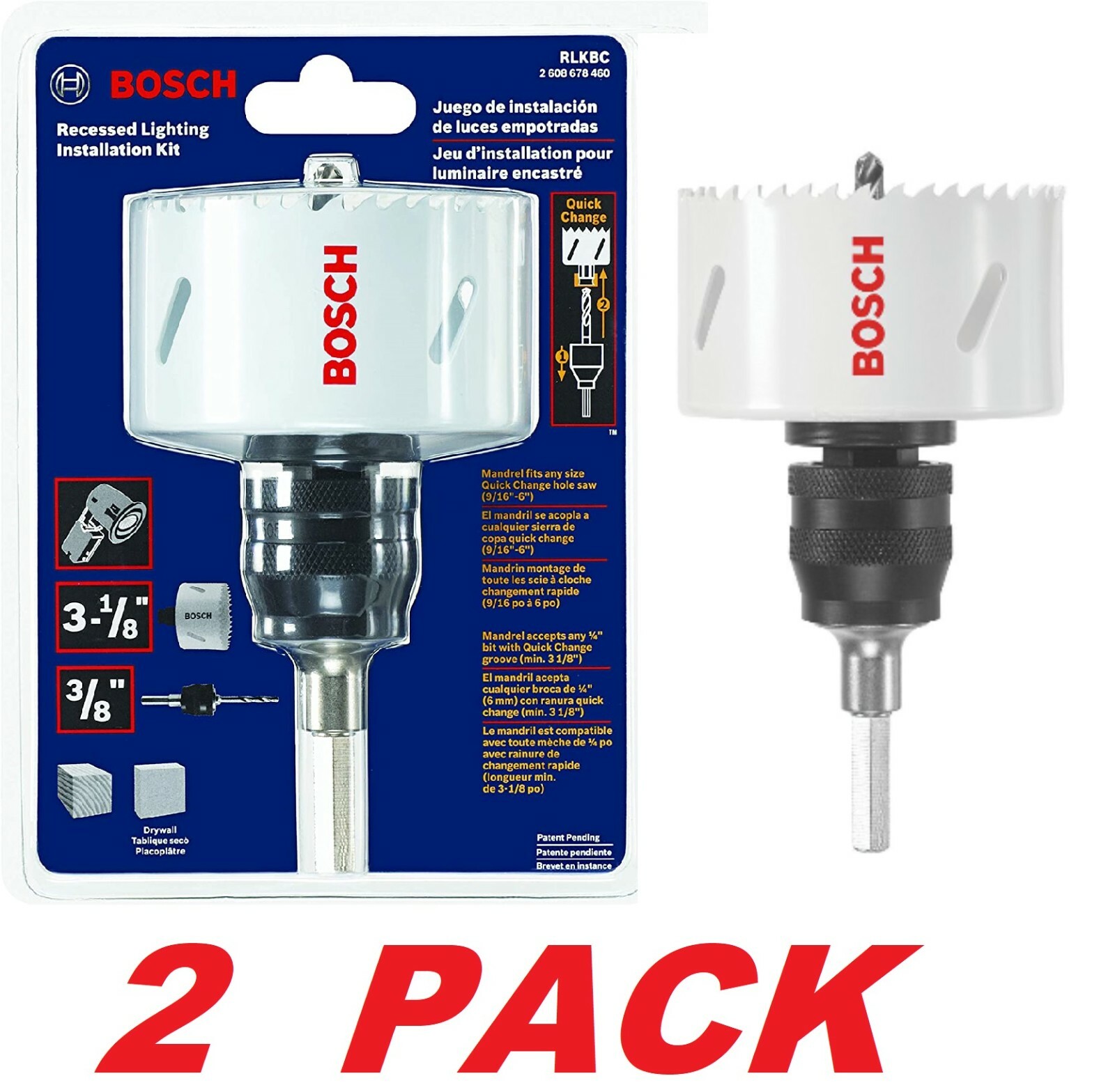 Bosch 3-1/8" Recessed Lighting Installation Kit Bi-Metal Hole Saw 2PK NEW-SEALED