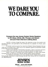 Jensen - System Series Speakers - Original Magazine Ad - 1982