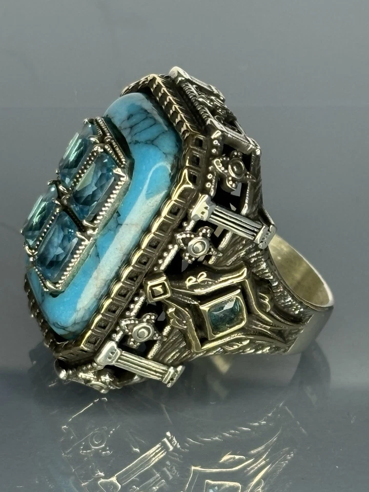 Anel masculino de prata esterlina turquesa: joias feitas à mão com design romano - Imagem 3 de 4