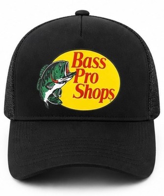 Bass Pro Shops Black Mesh Trucker Hat Adjustable Mesh Back Fishing Logo