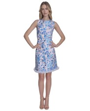 Eliza J Tweed A-Line Floral-Pattern Dress Women's 4 Iye Round Neck Zip Closure