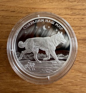 3 Rubel 2020 Arktischer Wolf 1 oz proof pp Silbermünze 925 Russland COA