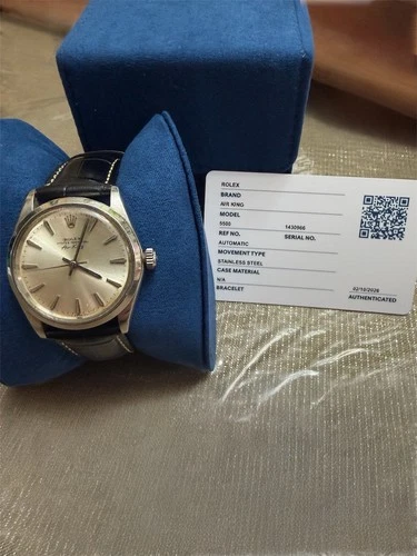 Vintage Rolex Air-King 5500 Mens Stainless Steel Watch Silver Linen Dial