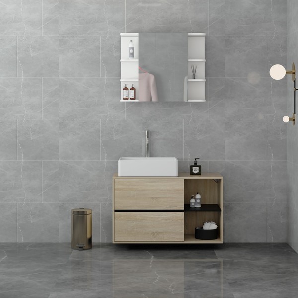 BadmöBel Set Badezimmerschrank Waschtisch Waschbeckenunterschrank Spiegelschrank-image