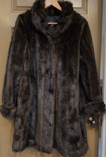 Donna Salyers Fabulous Furs Mahogany Mink Full Length Faux Fur Coat Sz M