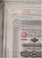 Zestaw 6 priv. wschodnio-węgierska kolej państwowa-Ges., Wiedeń 1895, SV 1000 marek, VF-