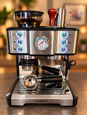 Elements Siebträger-Espressomaschine mit Mühle, 20 bar, Manometer, Edelstahl