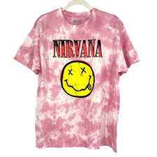 Officially Licensed Nirvana Nevermind Smiley Grunge Tee Pink Tie Dye Small NWOT