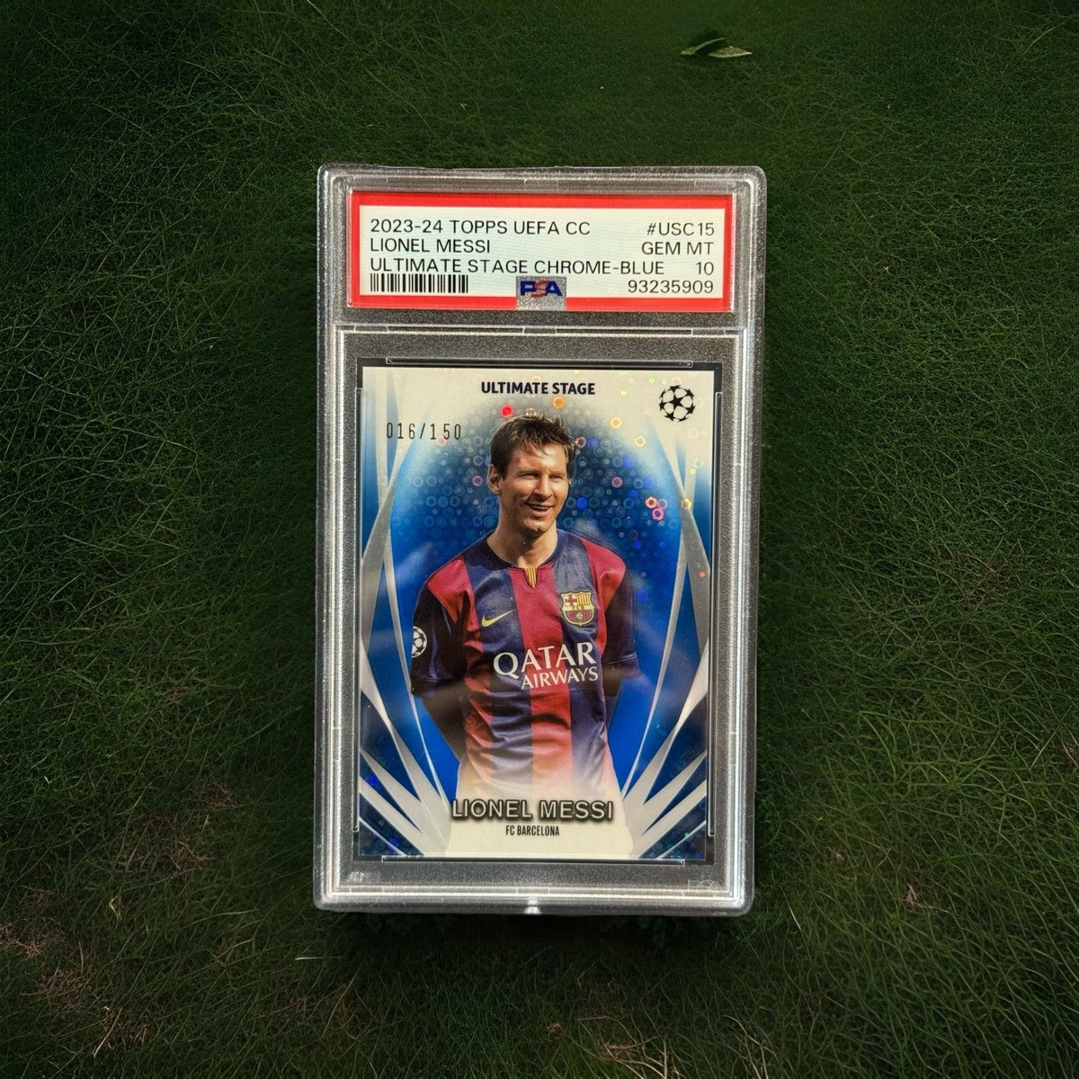 2023-24 Topps UEFA CC Barcelona Lionel Messi Ultimate Stage Blue