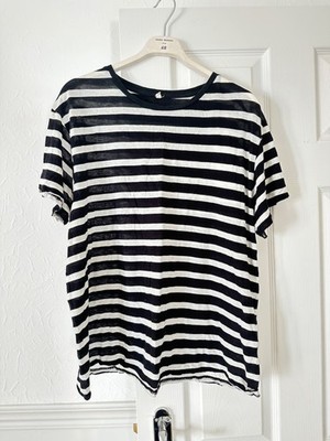R13 womens striped t-shirt black white L large