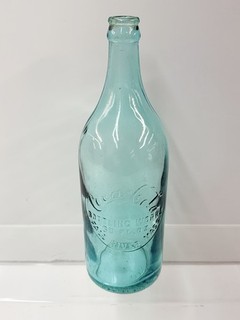 ATQ COCA COLA EMB AQUA BLUE 30 OZ GLASS SODA BOTT/FALL RIVER MASS
