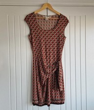 Max Studio Short Dress Orange Brown Size 8 Boho Aztec Pattern Ruched Tie Waist