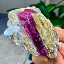 210G Natural pink tourmaline with quartz crystal cluster mineral specimen D383