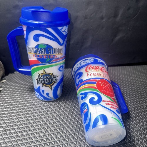 2 Universal Studios Florida Islands of Adventure Coca-Cola Travel Mug Cup 24oz - Picture 18 of 18