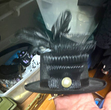 Black Steampunk Mini Top Hat Fascinator, Fabric Feather Clip-On, One Size